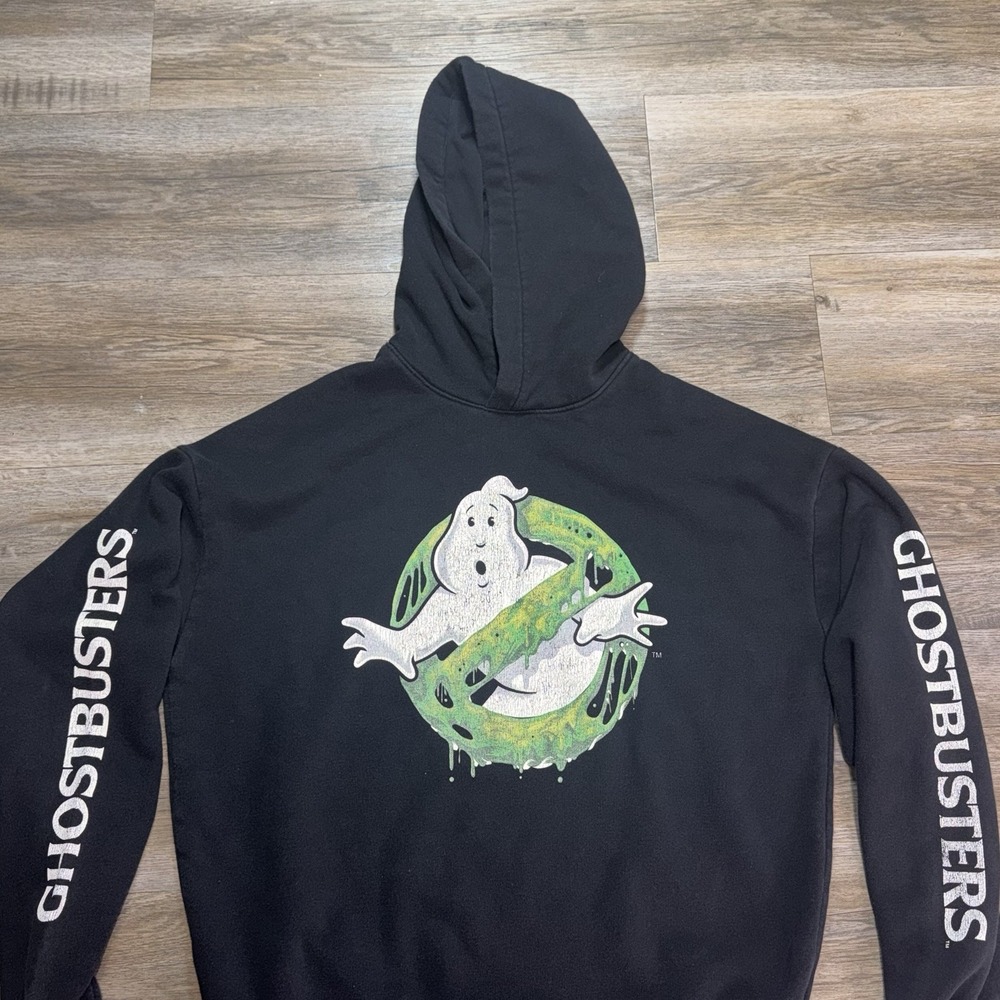 H&M Ghostbuster Black Pullover Hoodie Womens Plus-Size XL (20) Green Slime Ghost - Picture 2 of 10